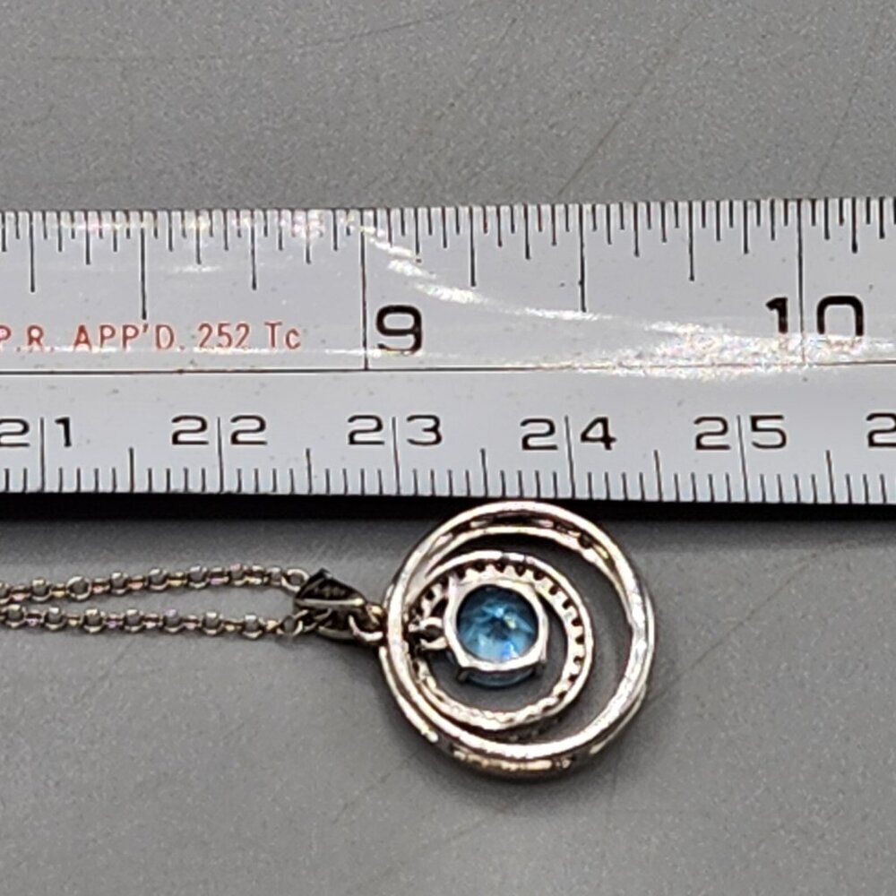 JWBR Sterling Silver 925 Pendant Necklace Floating Halo Blue Stone Accent 18" - Picture 10 of 10